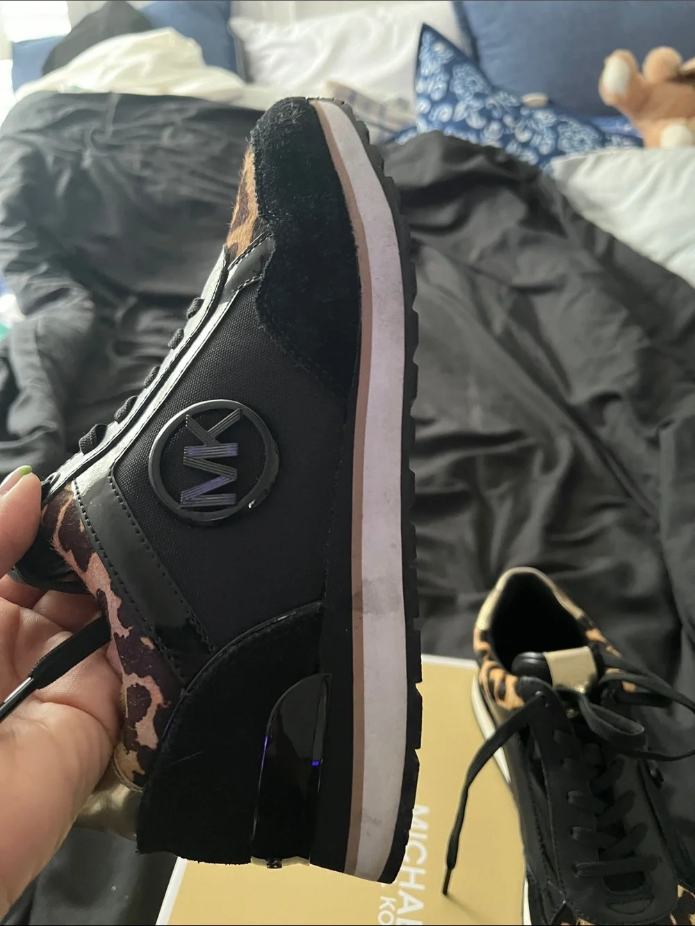 Michael Kors Black and Leopard Print Lace-Up Sneakers